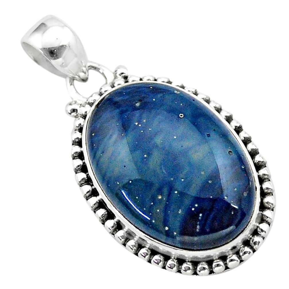 925 sterling silver 16.06cts natural blue swedish slag pendant jewelry t38743