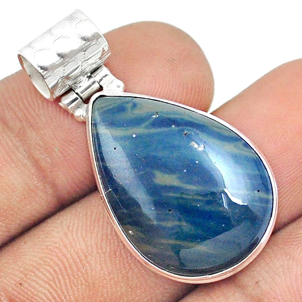 925 sterling silver 15.65cts natural blue swedish slag pendant jewelry u22150