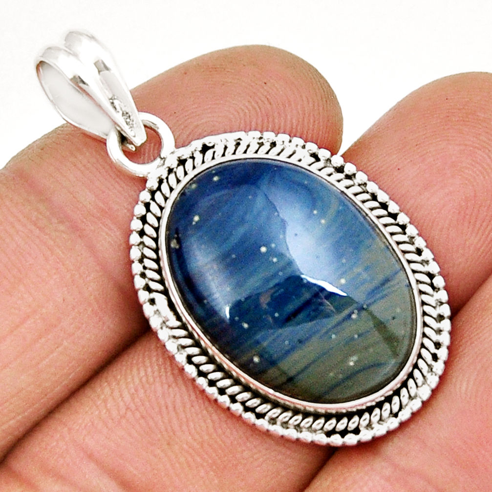 925 sterling silver 16.70cts natural blue swedish slag pendant jewelry y5931