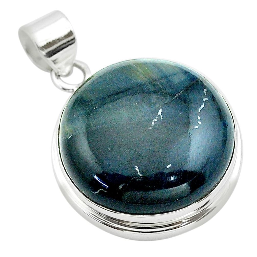 925 sterling silver 26.08cts natural blue swedish slag round pendant t53554