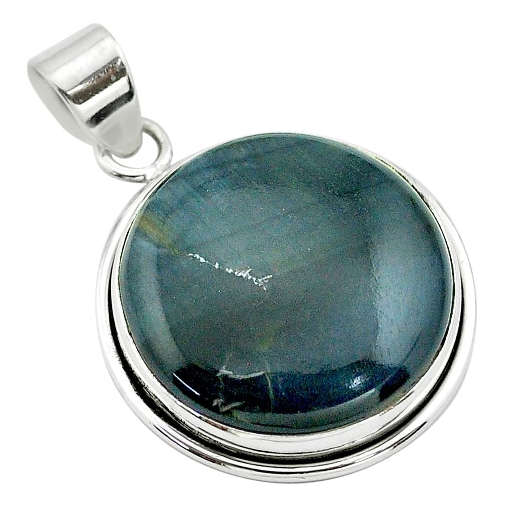 925 sterling silver 17.50cts natural blue swedish slag round pendant t53557