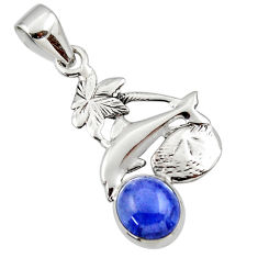925 sterling silver 3.30cts natural blue tanzanite dolphin pendant r48371