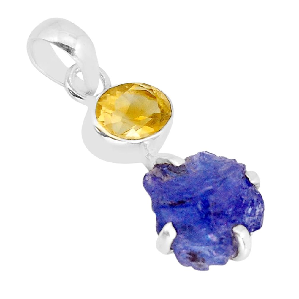 925 sterling silver 7.96cts natural blue tanzanite rough citrine pendant y74565