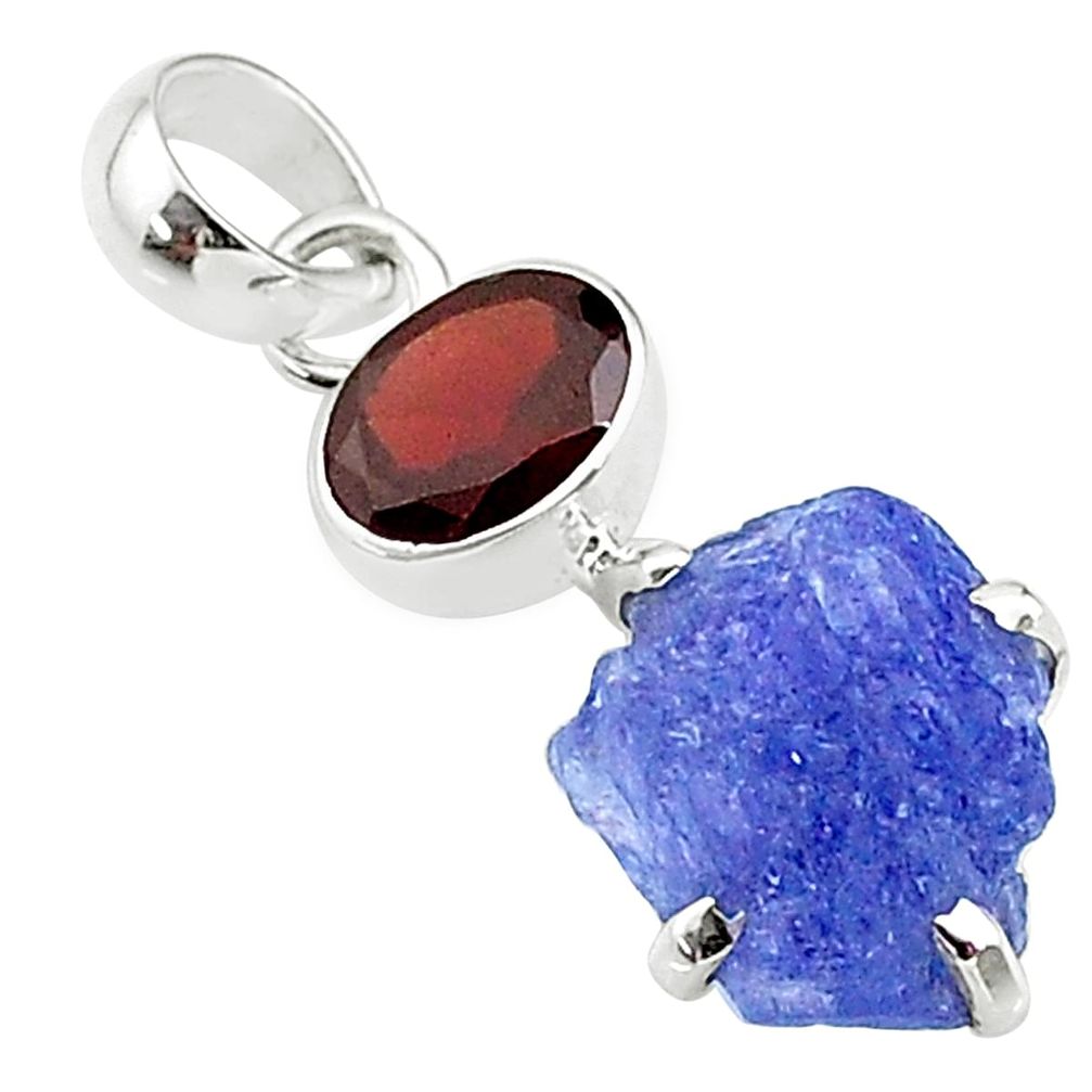 925 sterling silver 9.02cts natural blue tanzanite raw garnet pendant t15316