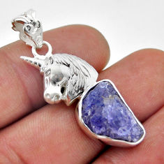 925 sterling silver 6.62cts natural blue tanzanite rough horse pendant n48207