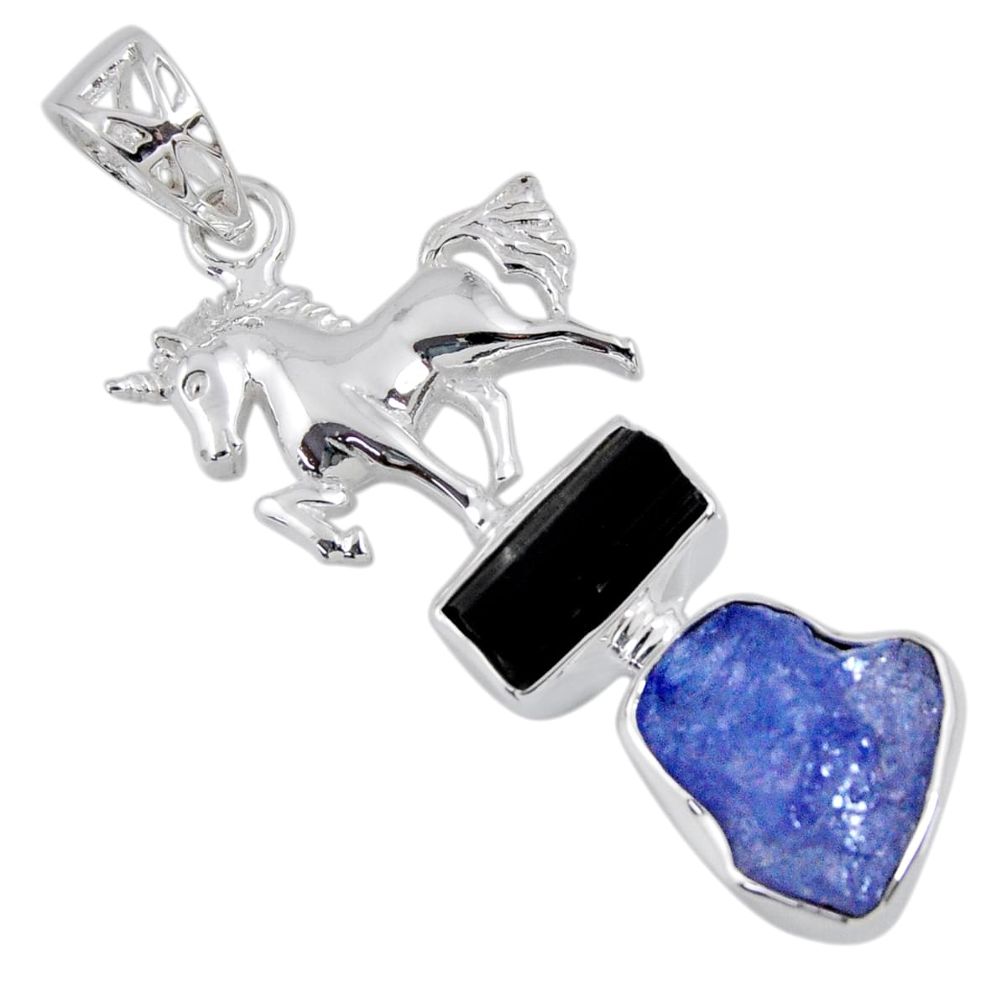 925 sterling silver 12.72cts natural blue tanzanite rough horse pendant r55515