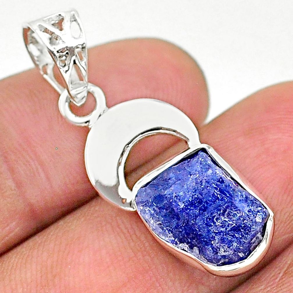 925 sterling silver 5.45cts natural blue tanzanite raw moon pendant t17150