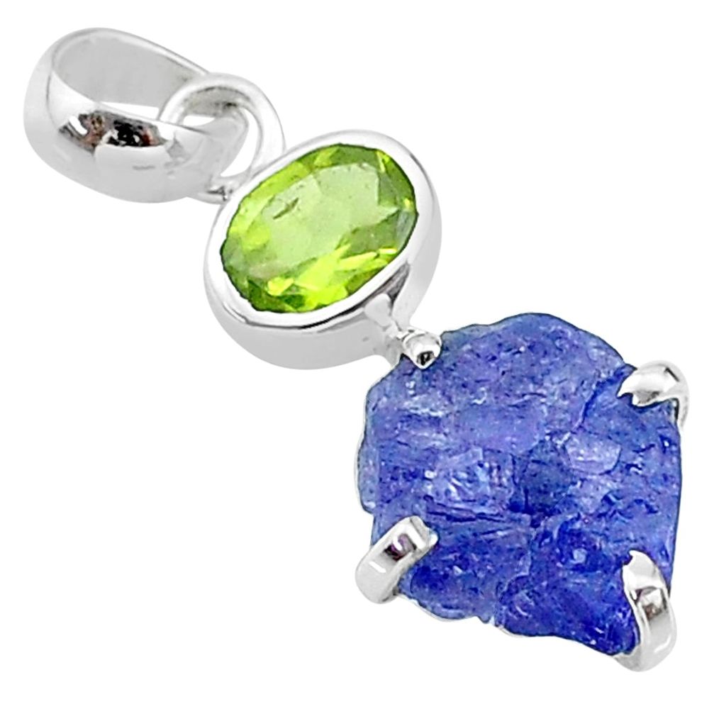 925 sterling silver 9.05cts natural blue tanzanite raw peridot pendant t15313