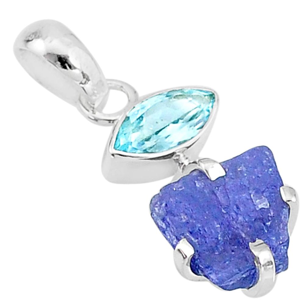 925 sterling silver 7.47cts natural blue tanzanite raw topaz pendant t7000