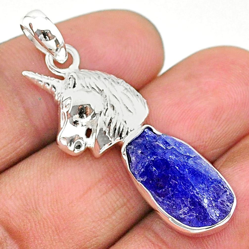 925 sterling silver 7.53cts natural blue tanzanite raw unicorn pendant t17147