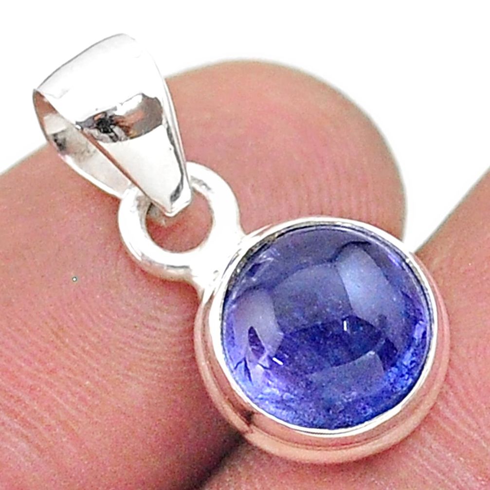 925 sterling silver 5.07cts natural blue tanzanite round pendant jewelry t44697
