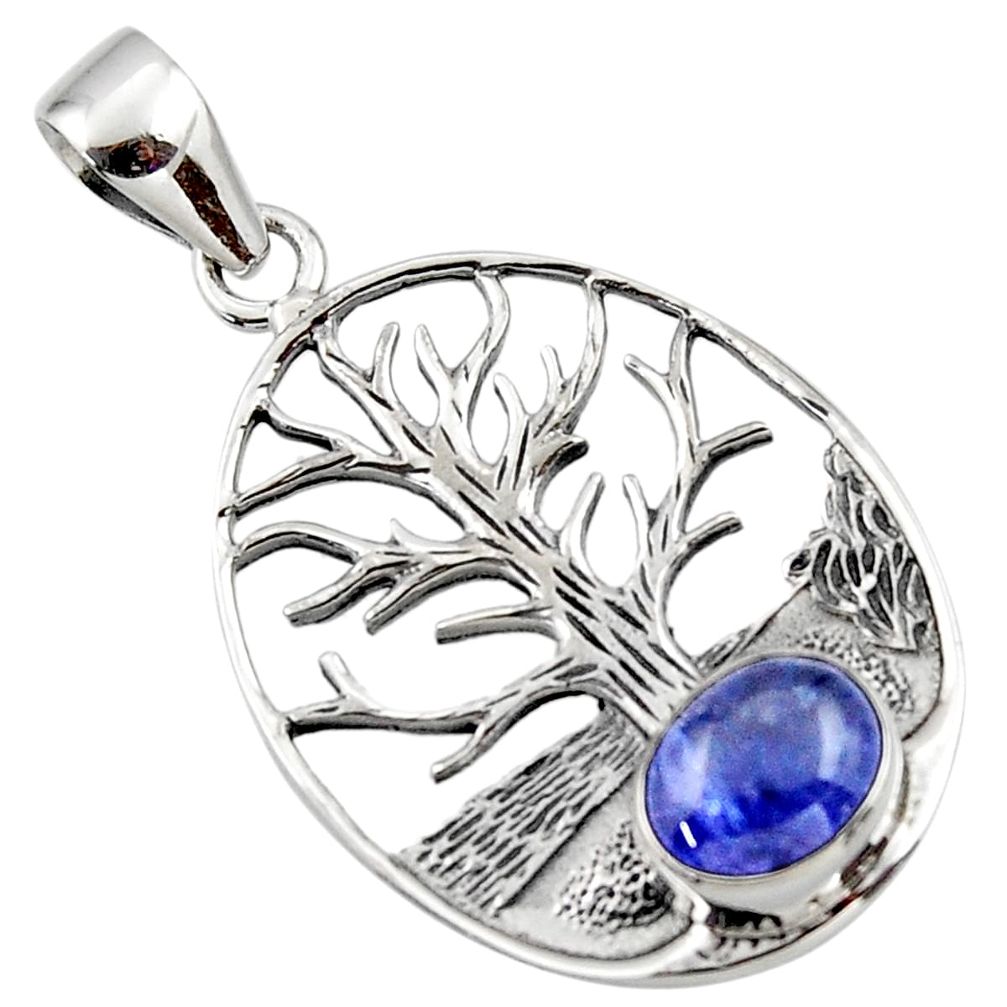 925 sterling silver 3.16cts natural blue tanzanite tree of life pendant r48364