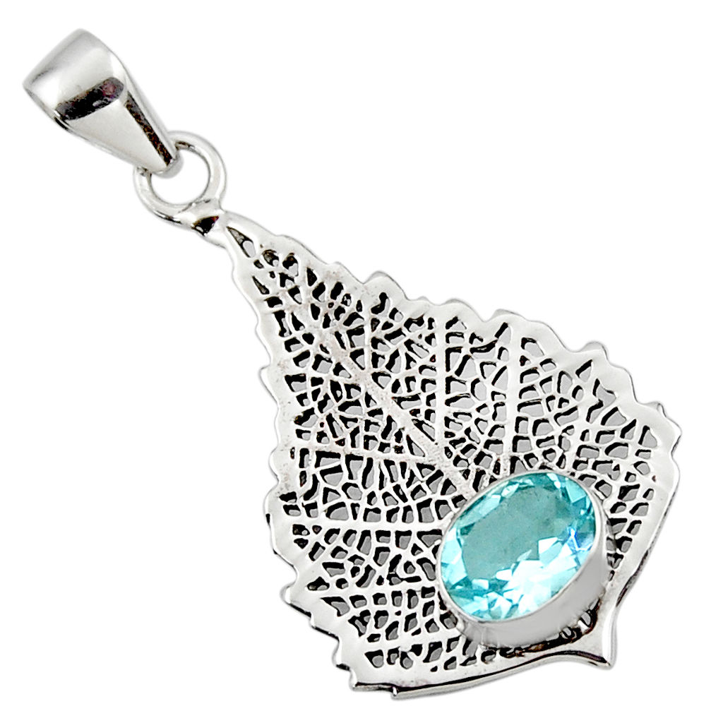 925 sterling silver 3.01cts natural blue topaz deltoid leaf pendant r48288