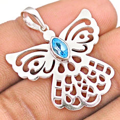 925 sterling silver 0.42cts natural blue topaz dragonfly pendant jewelry u17539