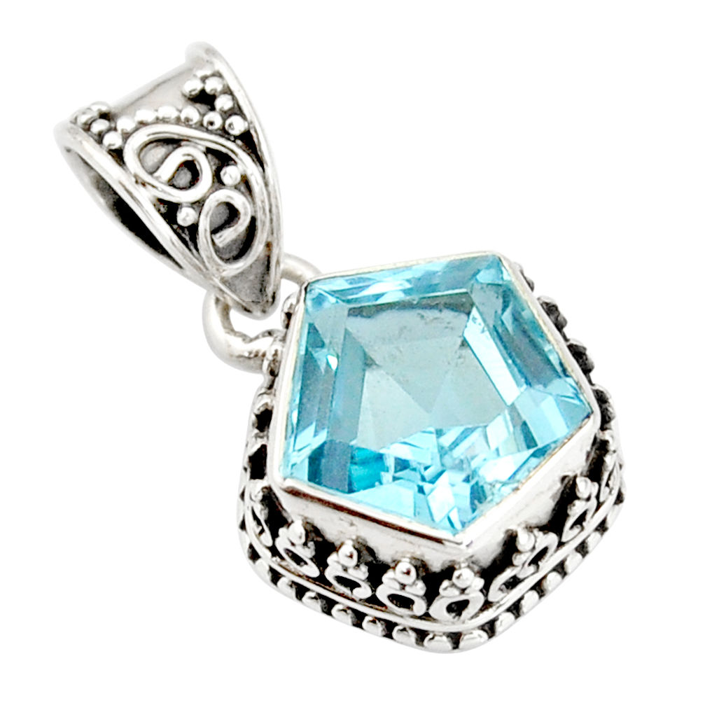 925 sterling silver 6.16cts natural blue topaz fancy pendant jewelry r20693