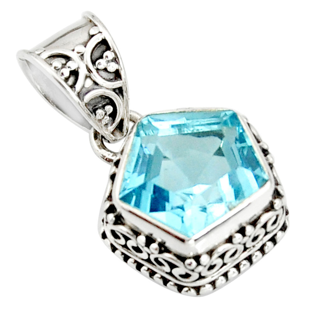 925 sterling silver 5.75cts natural blue topaz fancy pendant jewelry r20699