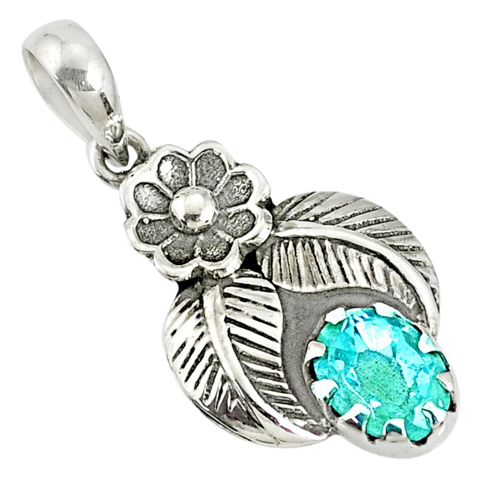 925 sterling silver 1.94cts natural blue topaz flower pendant jewelry r77748