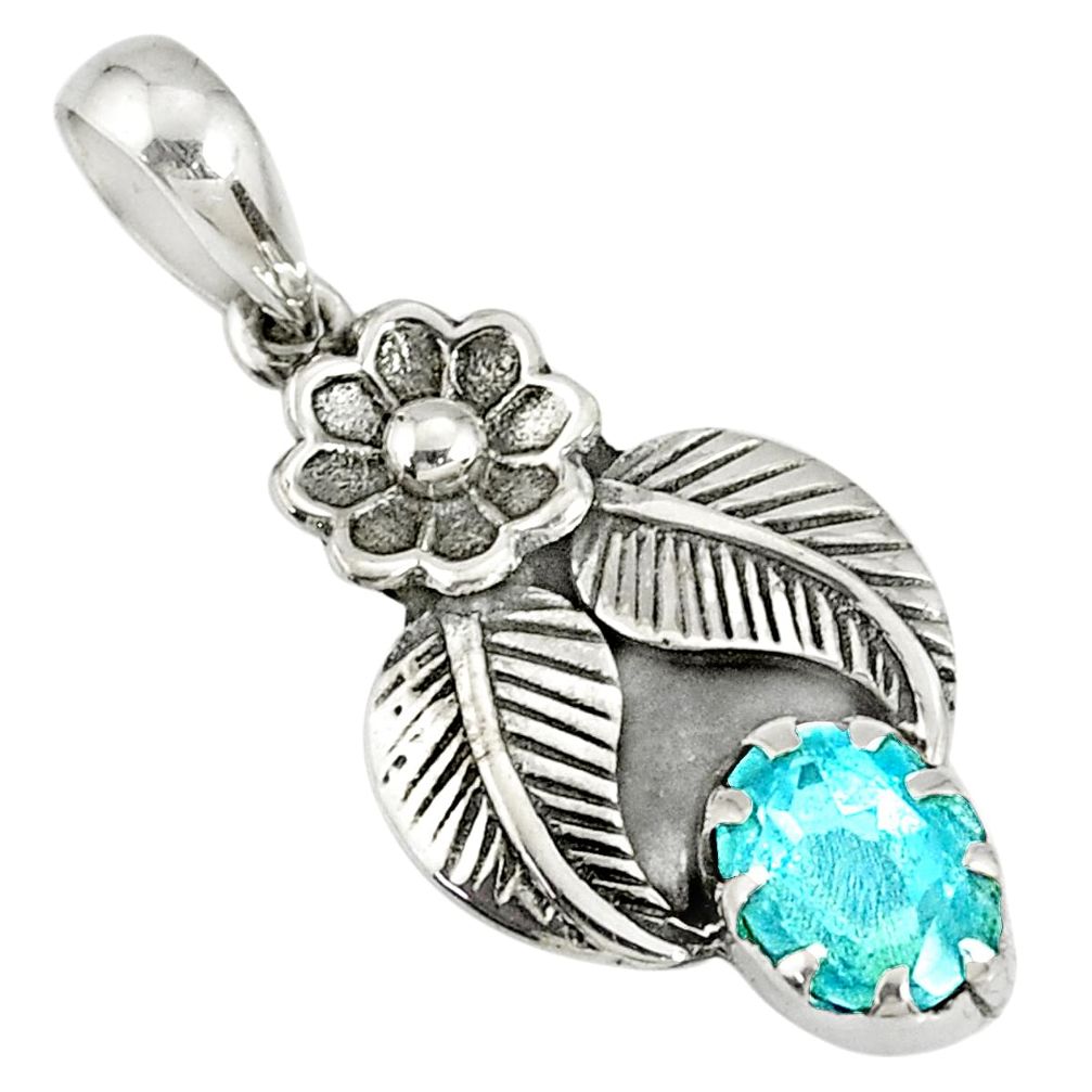 925 sterling silver 2.17cts natural blue topaz flower pendant jewelry r77752