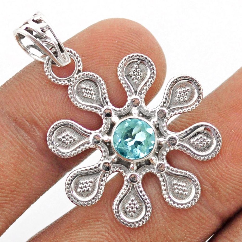 925 sterling silver 1.16cts natural blue topaz flower pendant jewelry t76184