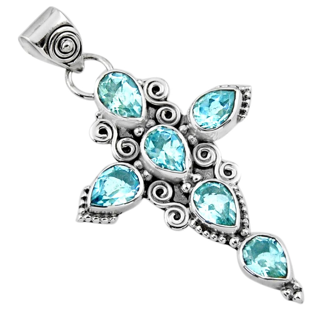 925 sterling silver 6.58cts natural blue topaz holy cross pendant jewelry r55924