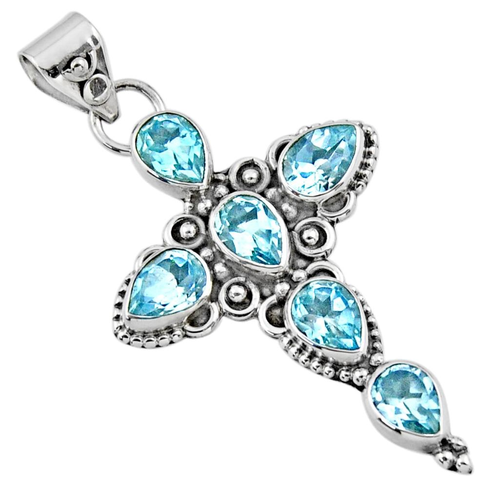 925 sterling silver 6.83cts natural blue topaz holy cross pendant jewelry r55972