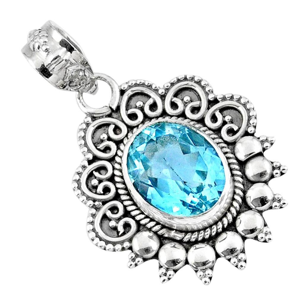 925 sterling silver 5.10cts natural blue topaz oval pendant jewelry r57849