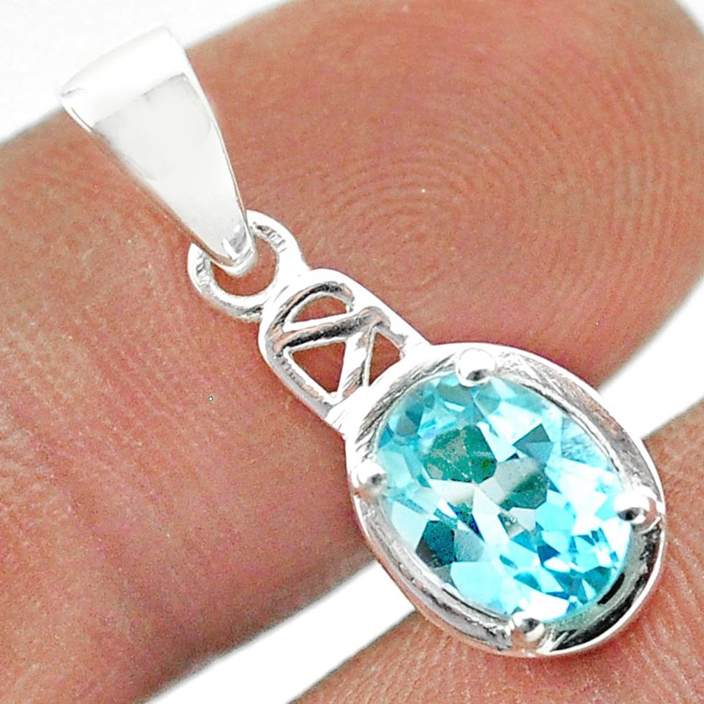 925 sterling silver 1.91cts natural blue topaz oval pendant jewelry t51420