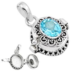 925 sterling silver 3.24cts natural blue topaz oval poison box pendant u9458