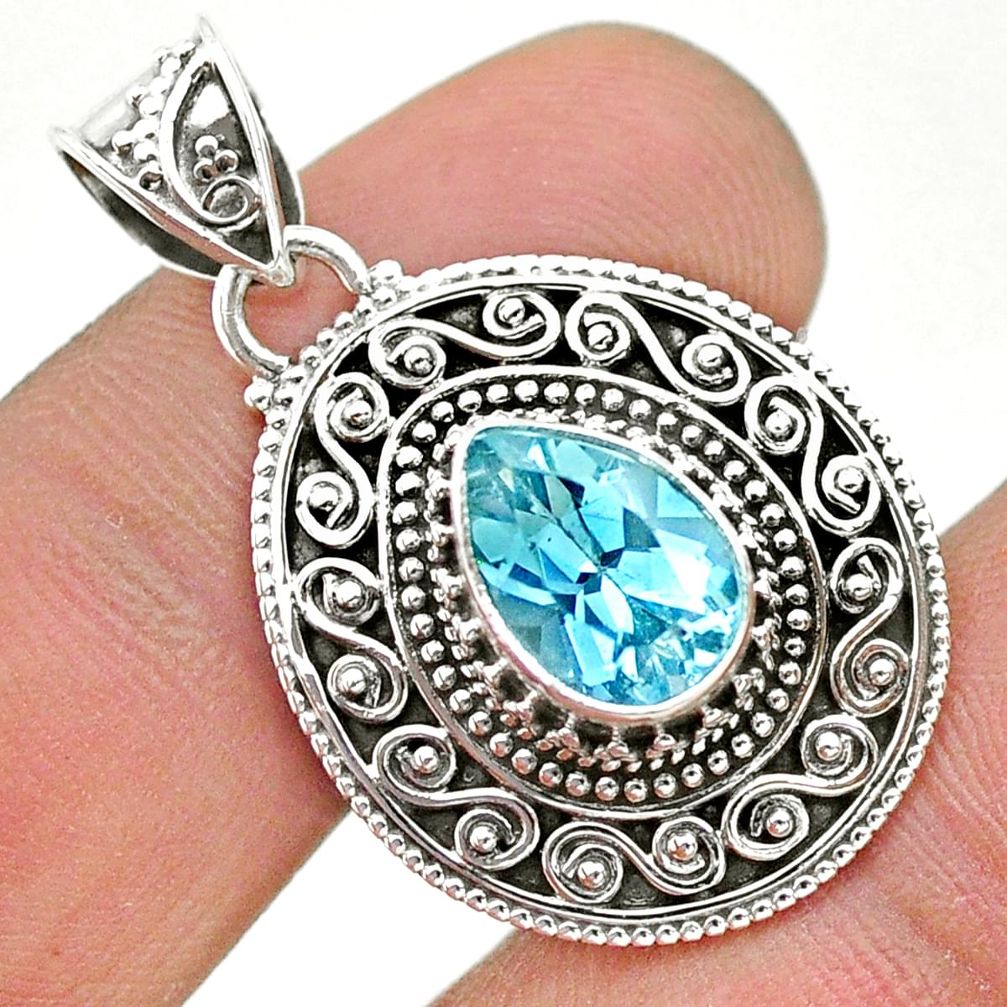 925 sterling silver 2.50cts natural blue topaz pear pendant jewelry t32564