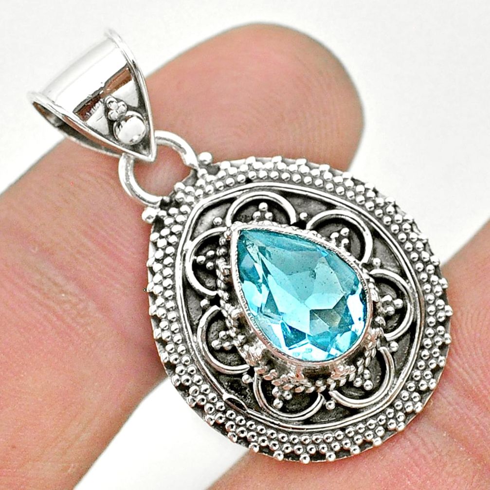 925 sterling silver 2.56cts natural blue topaz pear pendant jewelry t32587