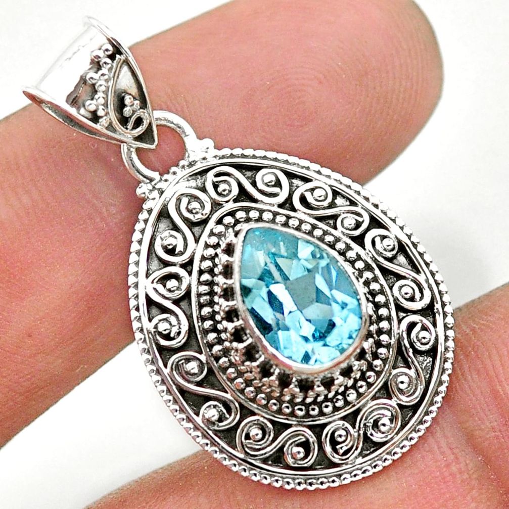 925 sterling silver 2.58cts natural blue topaz pear pendant jewelry t32614