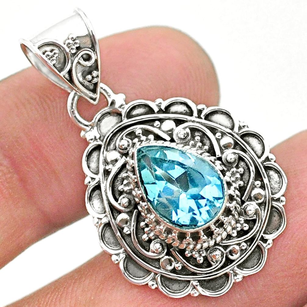 925 sterling silver 2.44cts natural blue topaz pear pendant jewelry t32617