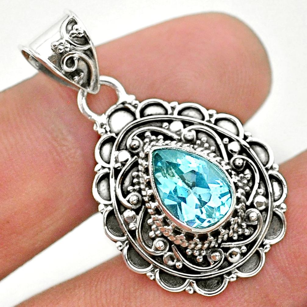 925 sterling silver 2.51cts natural blue topaz pear pendant jewelry t32637