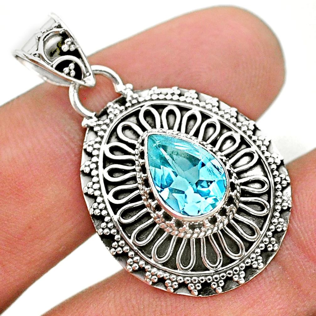 925 sterling silver 2.63cts natural blue topaz pear pendant jewelry t32639
