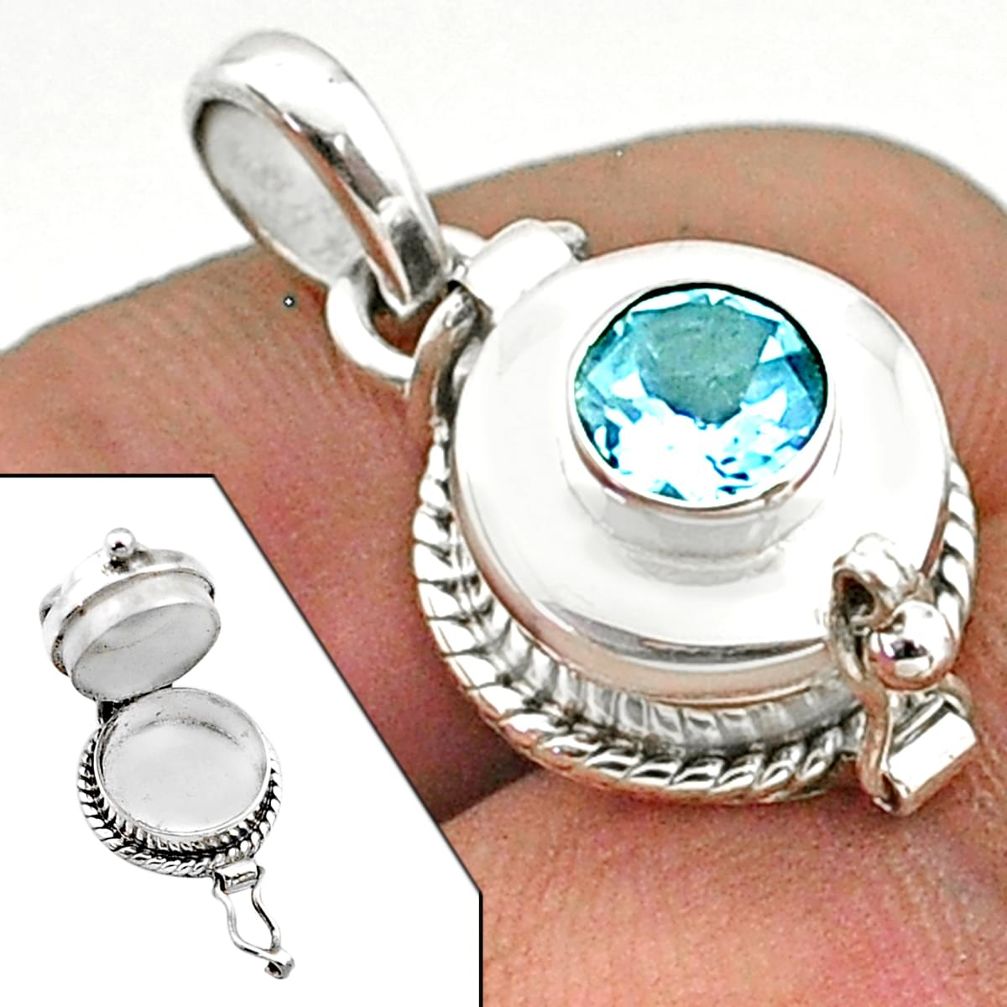 925 sterling silver 1.10cts natural blue topaz poison box pendant jewelry t73454