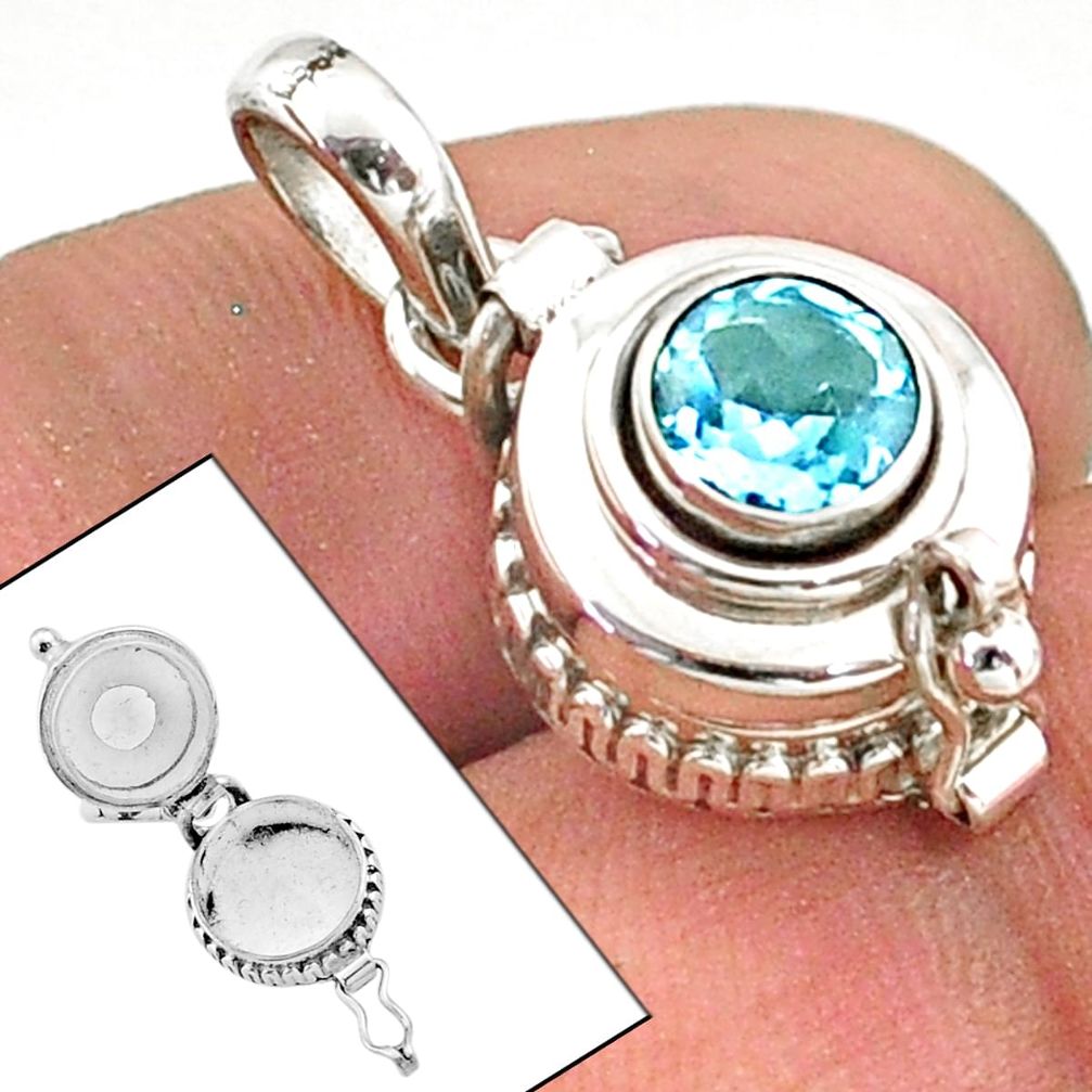 925 sterling silver 1.10cts natural blue topaz poison box pendant jewelry t73509