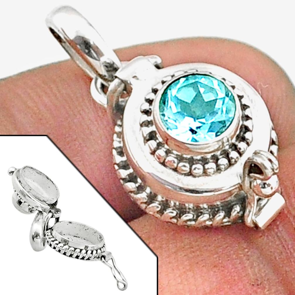 925 sterling silver 1.10cts natural blue topaz poison box pendant jewelry t73527