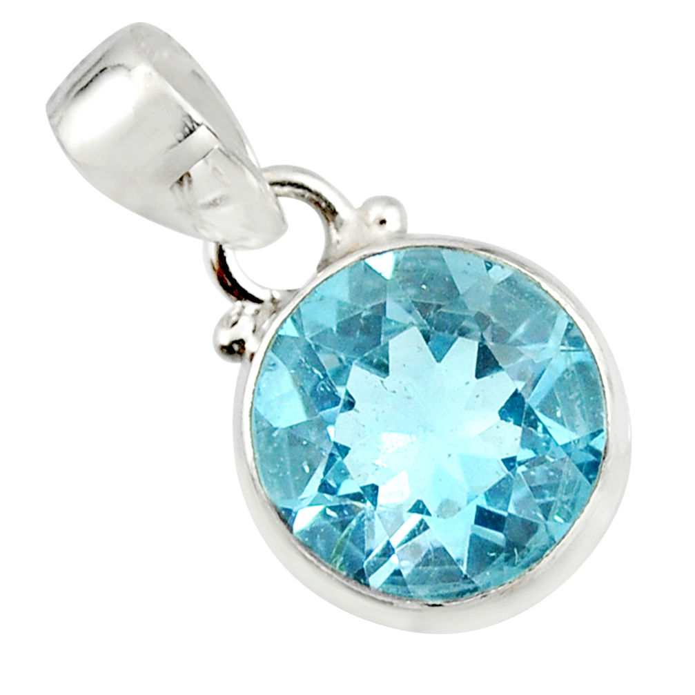 925 sterling silver 6.85cts natural blue topaz round pendant jewelry r20675