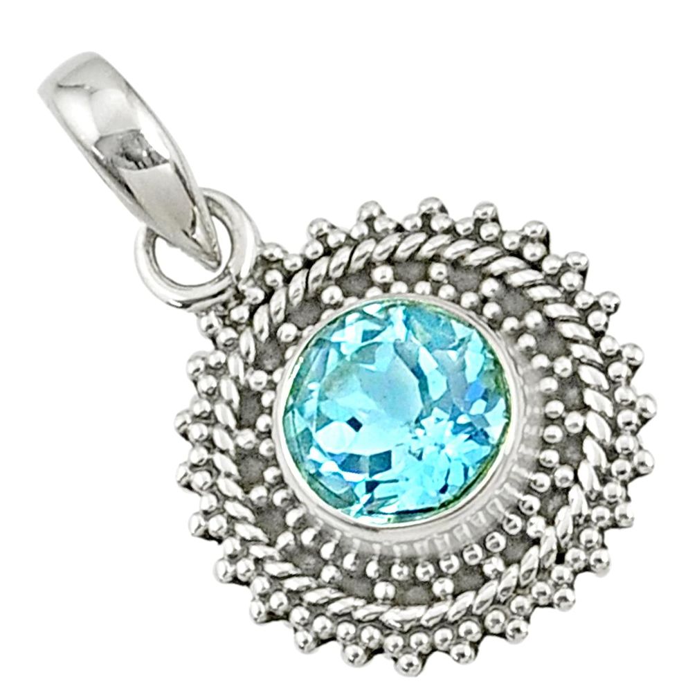 925 sterling silver 2.93cts natural blue topaz round pendant jewelry r76484