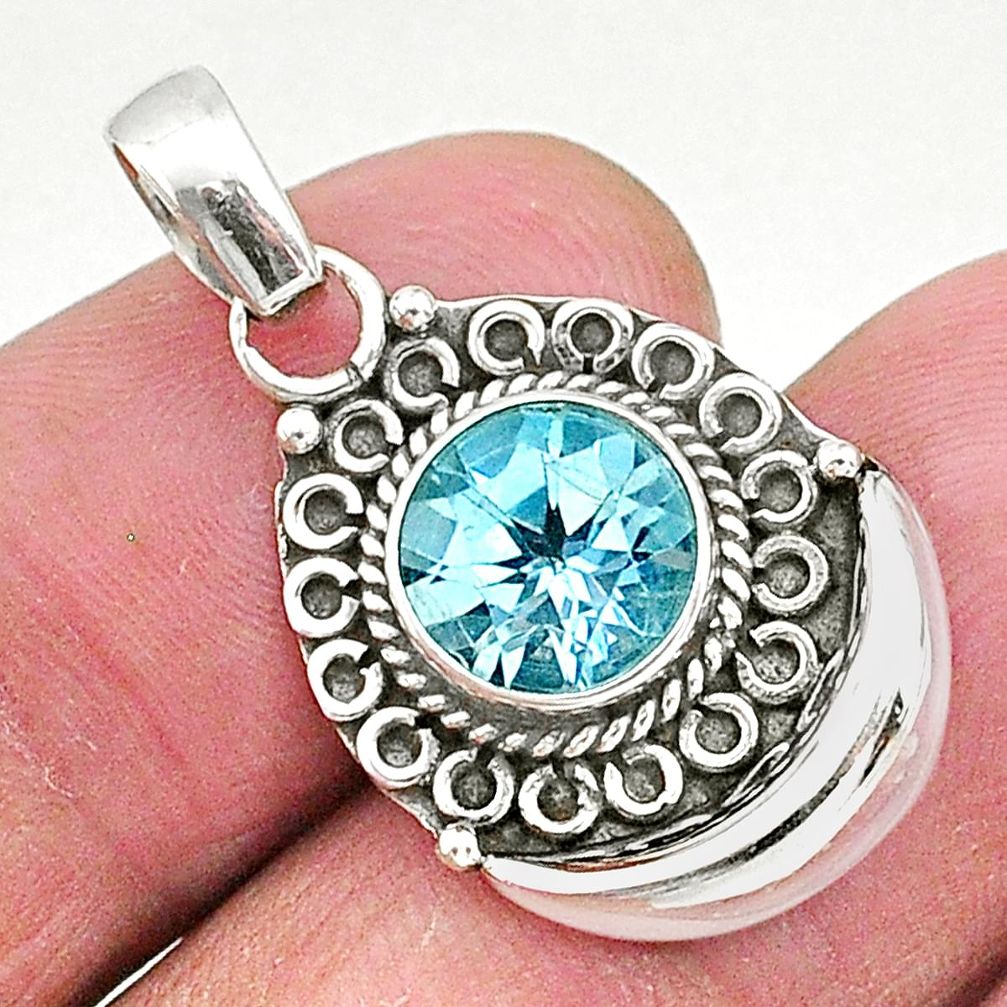 925 sterling silver 3.10cts natural blue topaz round pendant jewelry t4269