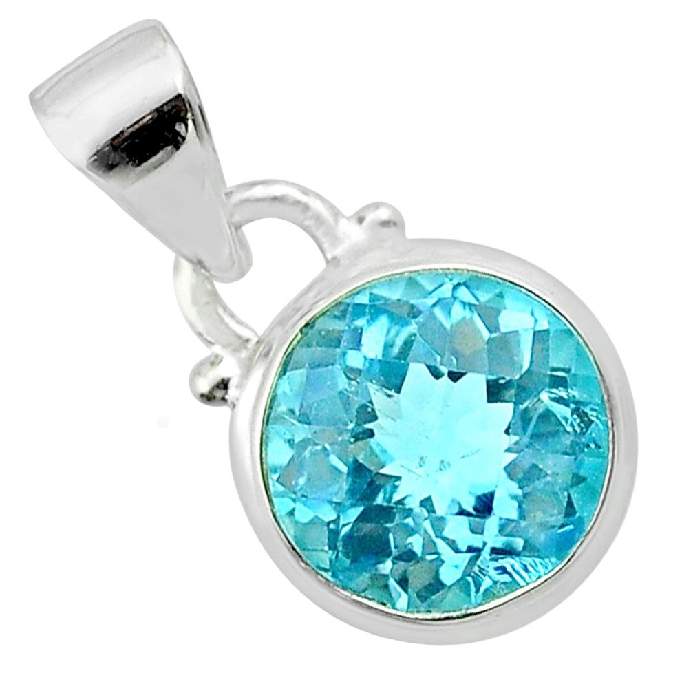 925 sterling silver 4.87cts natural blue topaz round pendant jewelry t57156