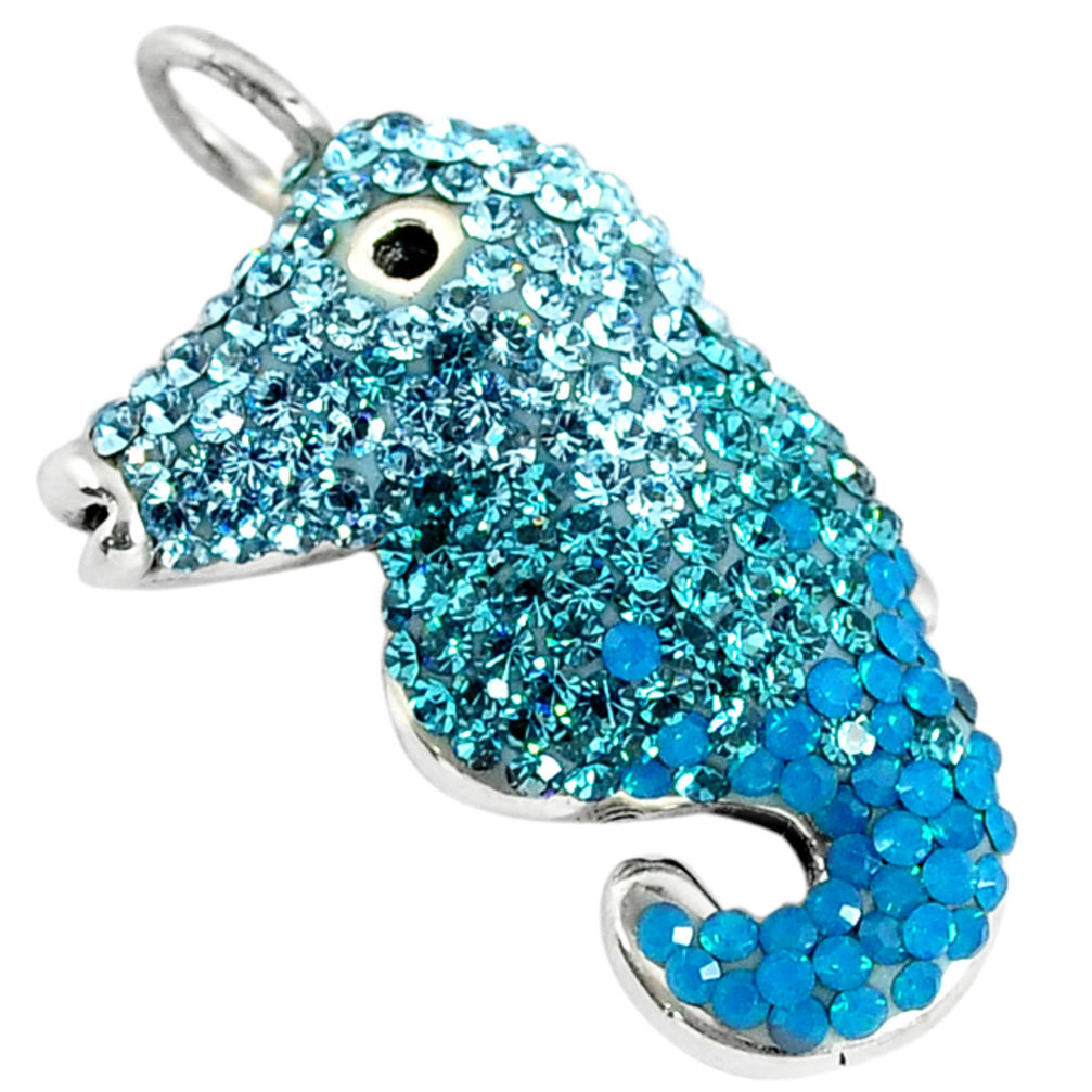LAB 925 sterling silver natural blue topaz round seahorse pendant jewelry c20842