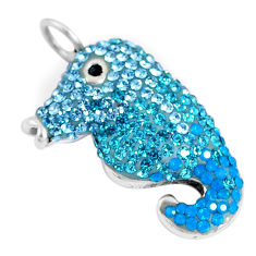 LAB 925 sterling silver 4.08cts natural blue topaz seahorse pendant jewelry c20856