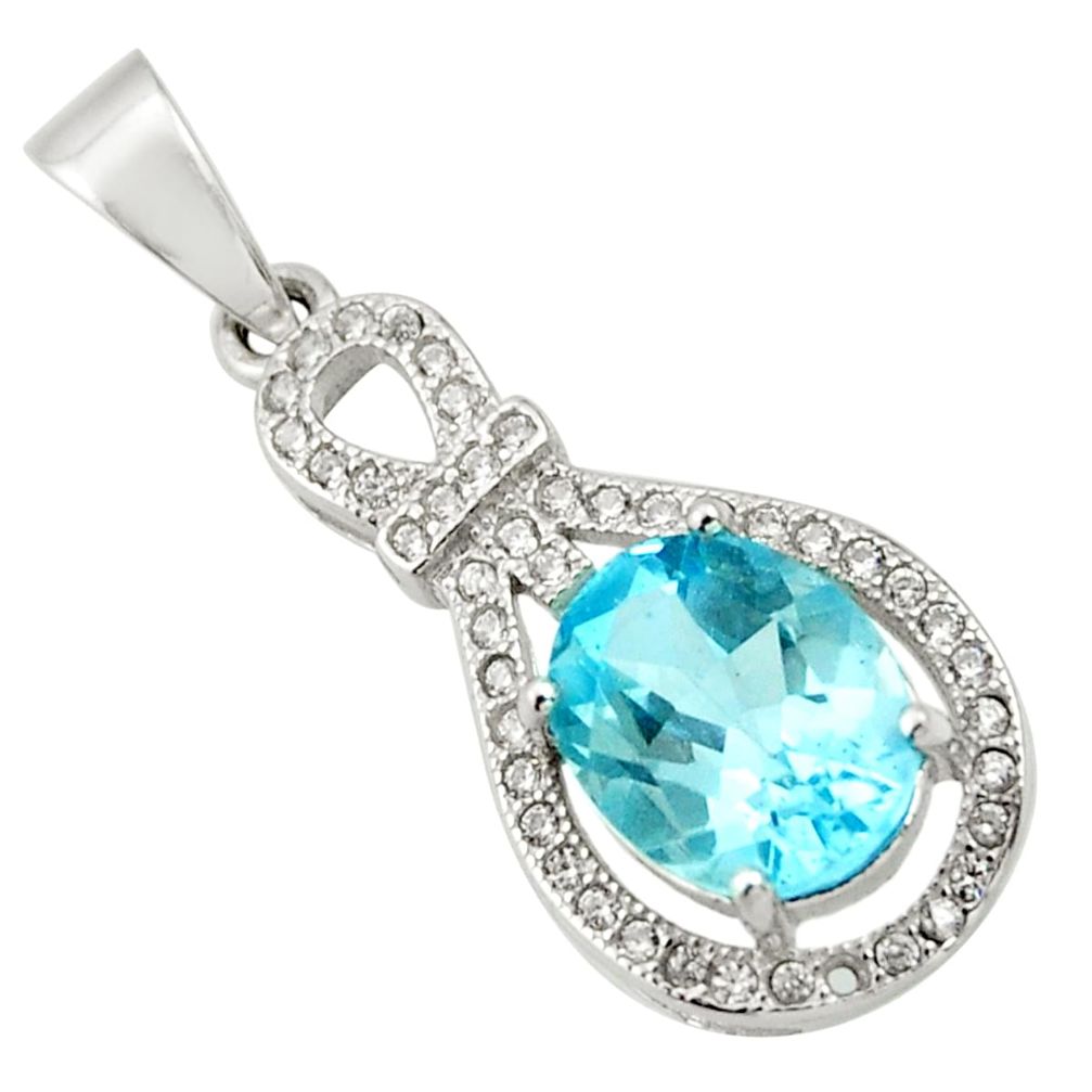 925 sterling silver 5.22cts natural blue topaz white topaz pendant jewelry c9990