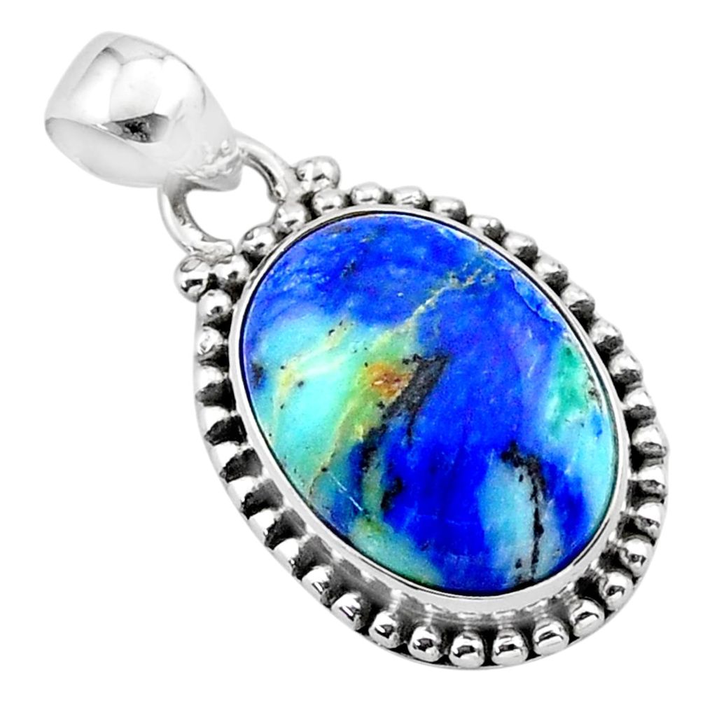 925 sterling silver 14.12cts natural blue turquoise azurite oval pendant t37525