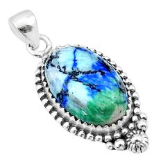 925 sterling silver 12.65cts natural blue turquoise azurite oval pendant u38807