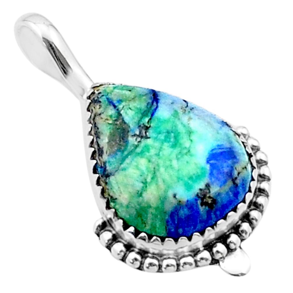 925 sterling silver 13.37cts natural blue turquoise azurite pear pendant u38804