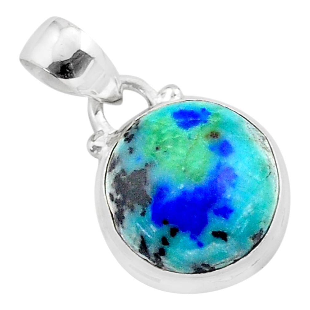 925 sterling silver 10.27cts natural blue turquoise azurite round pendant t37483