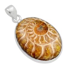 925 sterling silver 26.14cts natural brown ammonite fossil oval pendant y83991
