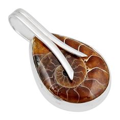 925 sterling silver 11.23cts natural brown ammonite fossil pear pendant y46223